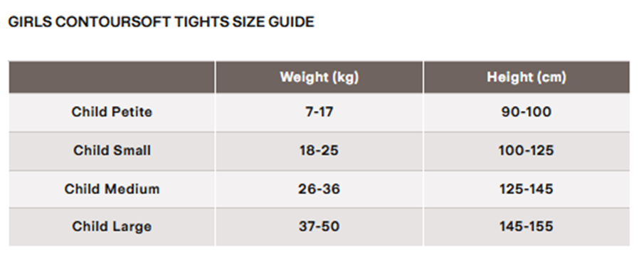 convert light BLOCH SIZE GUIDE CHILD