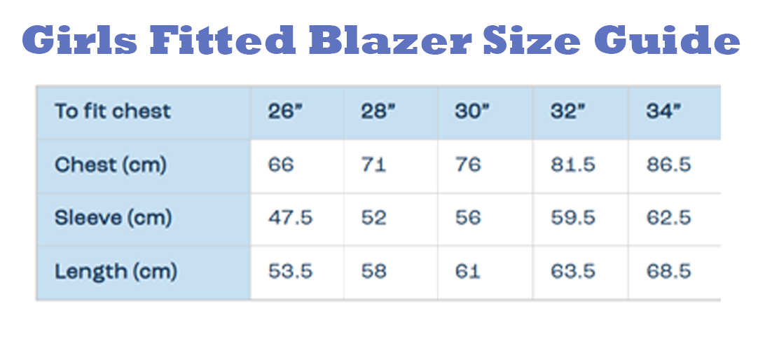 Fitted Girls blazer size giude